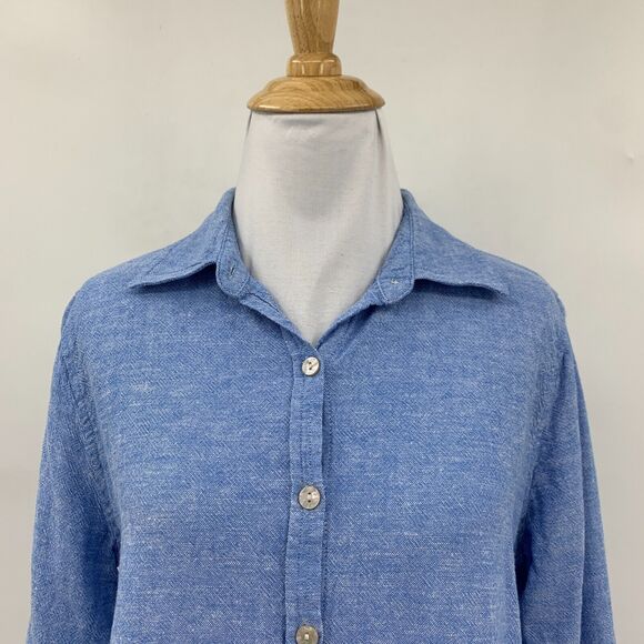 Orvis Button Shirt Womens Small Copen Blue Linen Blend Long Sleeve Spread Collar - Picture 3 of 14